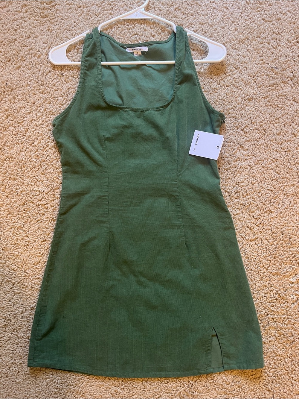 Green Sleeveless Square Neck Mini Corduroy Dress